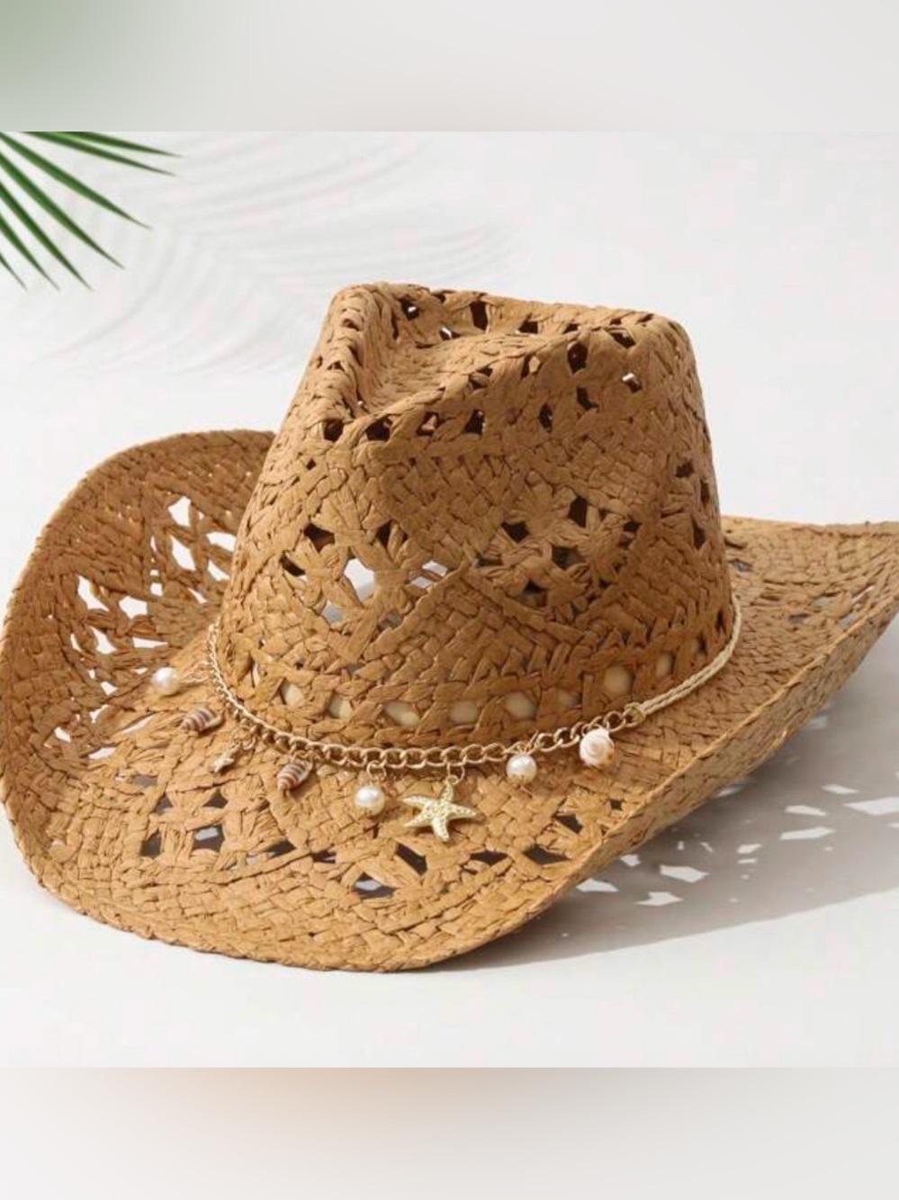 Woven Straw-Tan cowboy hat with shell accents new